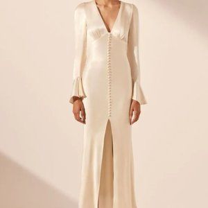 SHONA JOY LA LUNE FRILL CUFF BIAS MIDI DRESS - CREAM